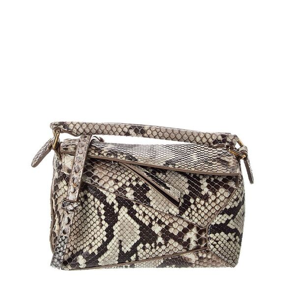 Loewe Puzzle Mini Python Shoulder Bag, White - Picture 1 of 4